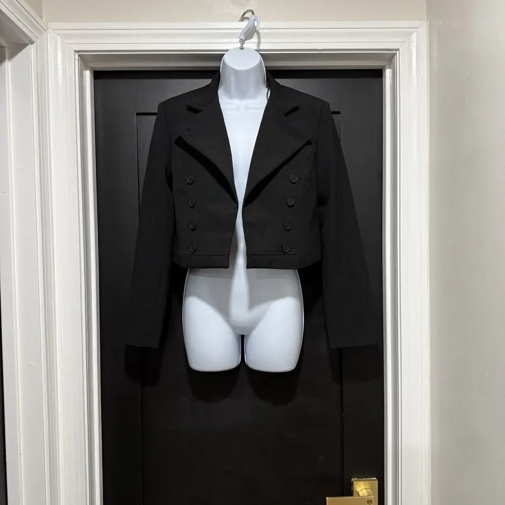 All Saints Raina Black Double Breasted Cropped Blazer Size 0
